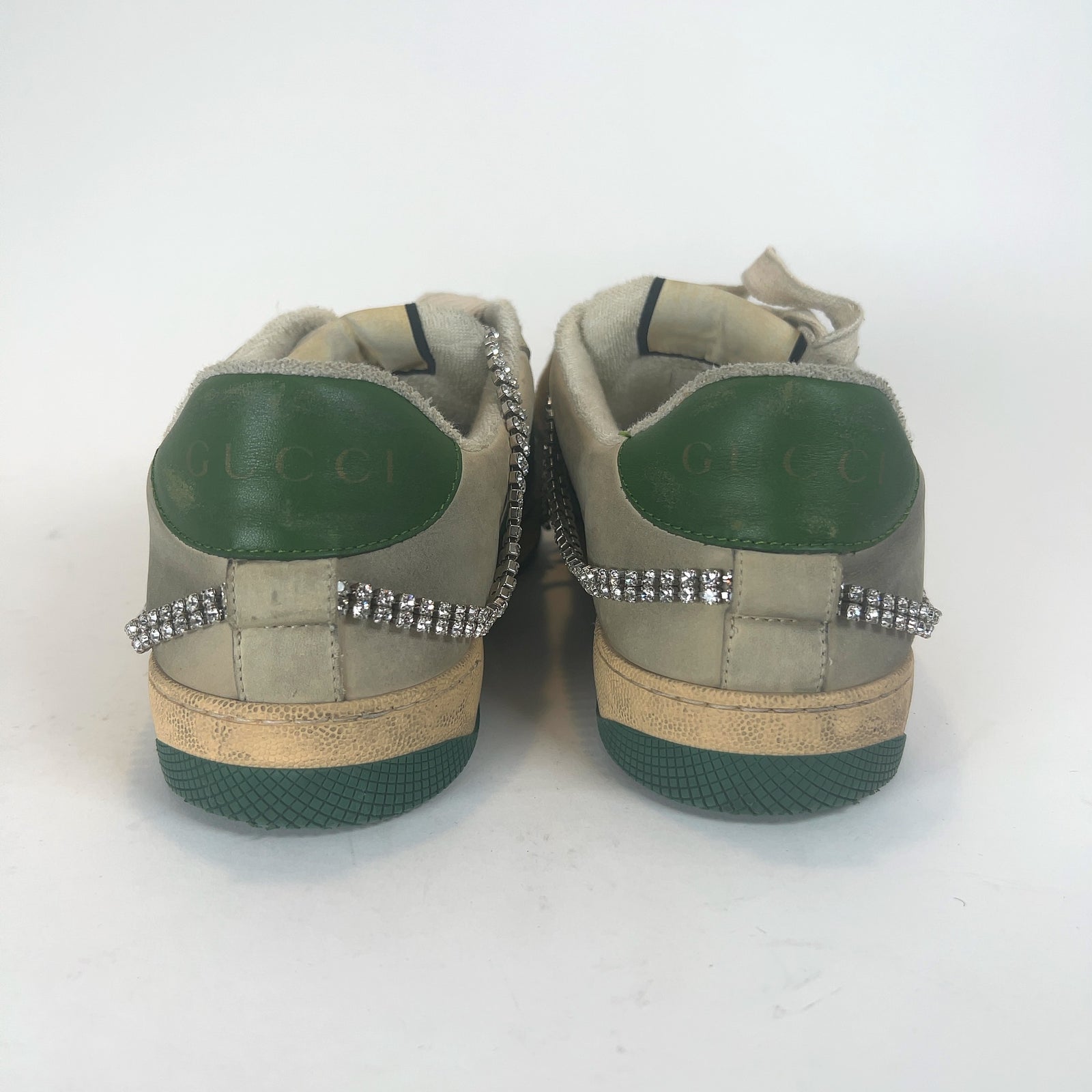 Gucci Web Crystal Distressed Screener Lowtop Sneakers