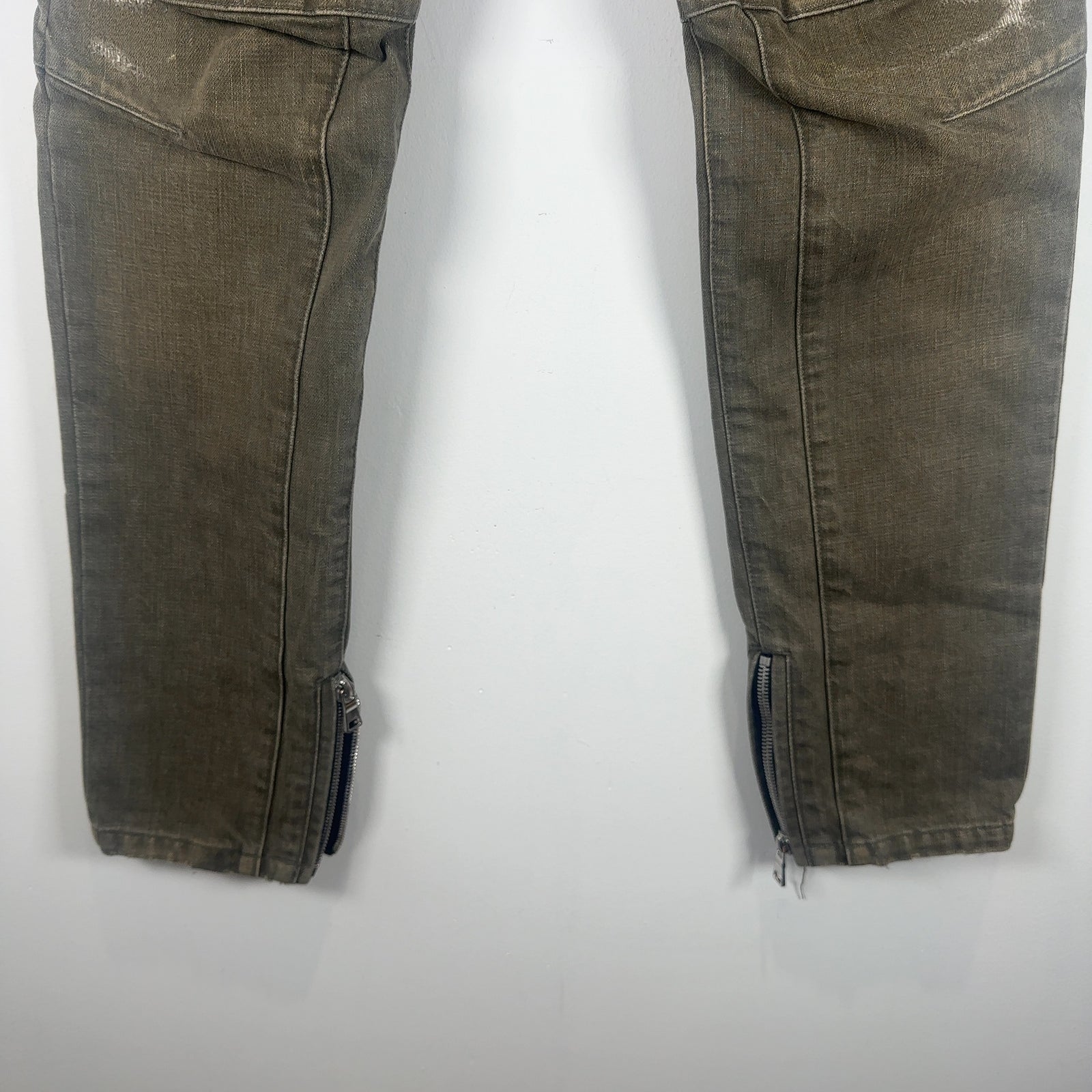 Balmain Green Denim Biker Jeans