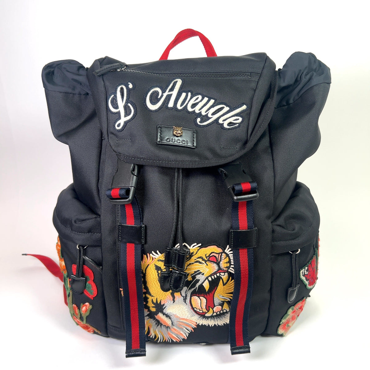Gucci L'Aveugle Par Amour Techno Canvas Embroidered Backpack
