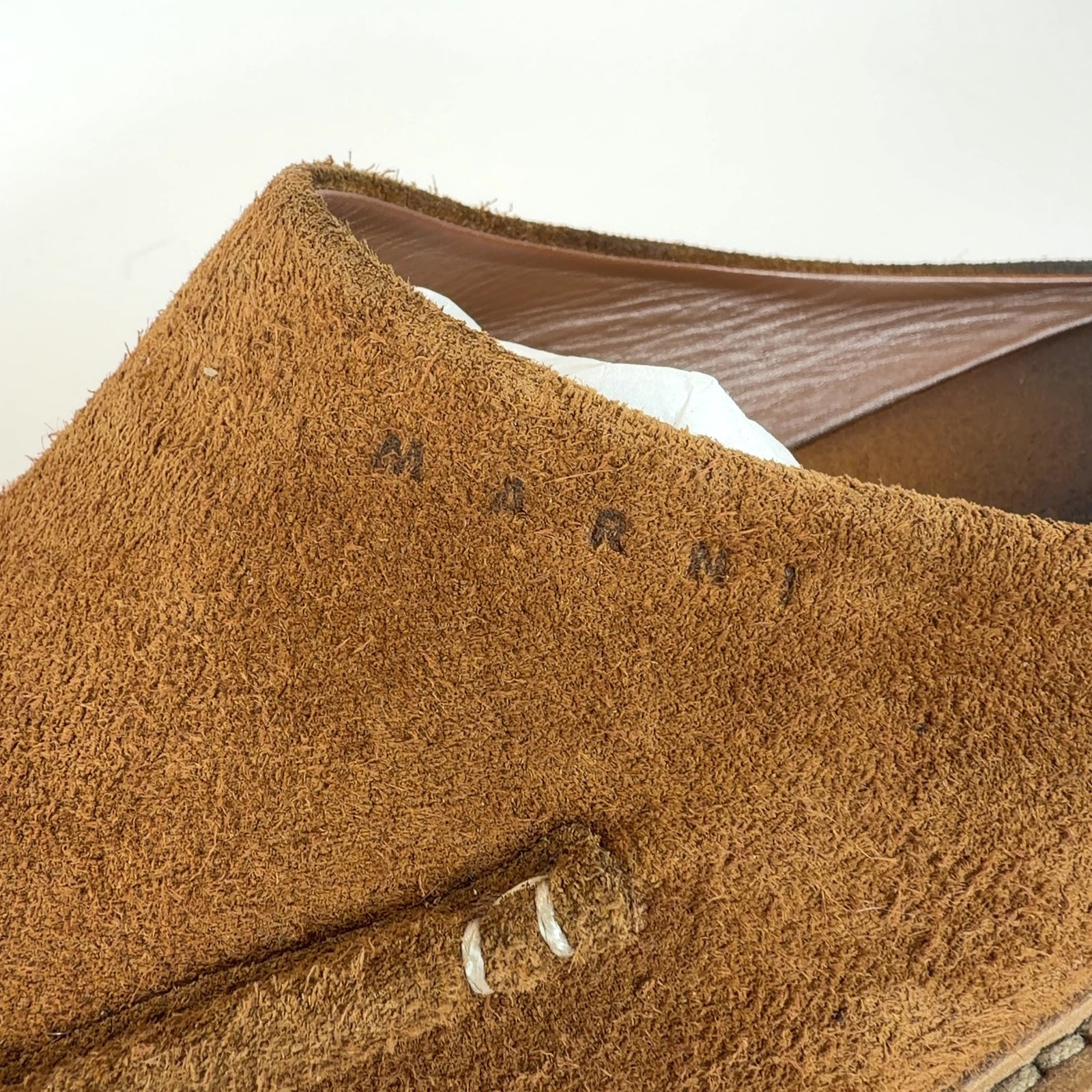 Marni Round Toe Crepe Sole Suede Mules Sandals