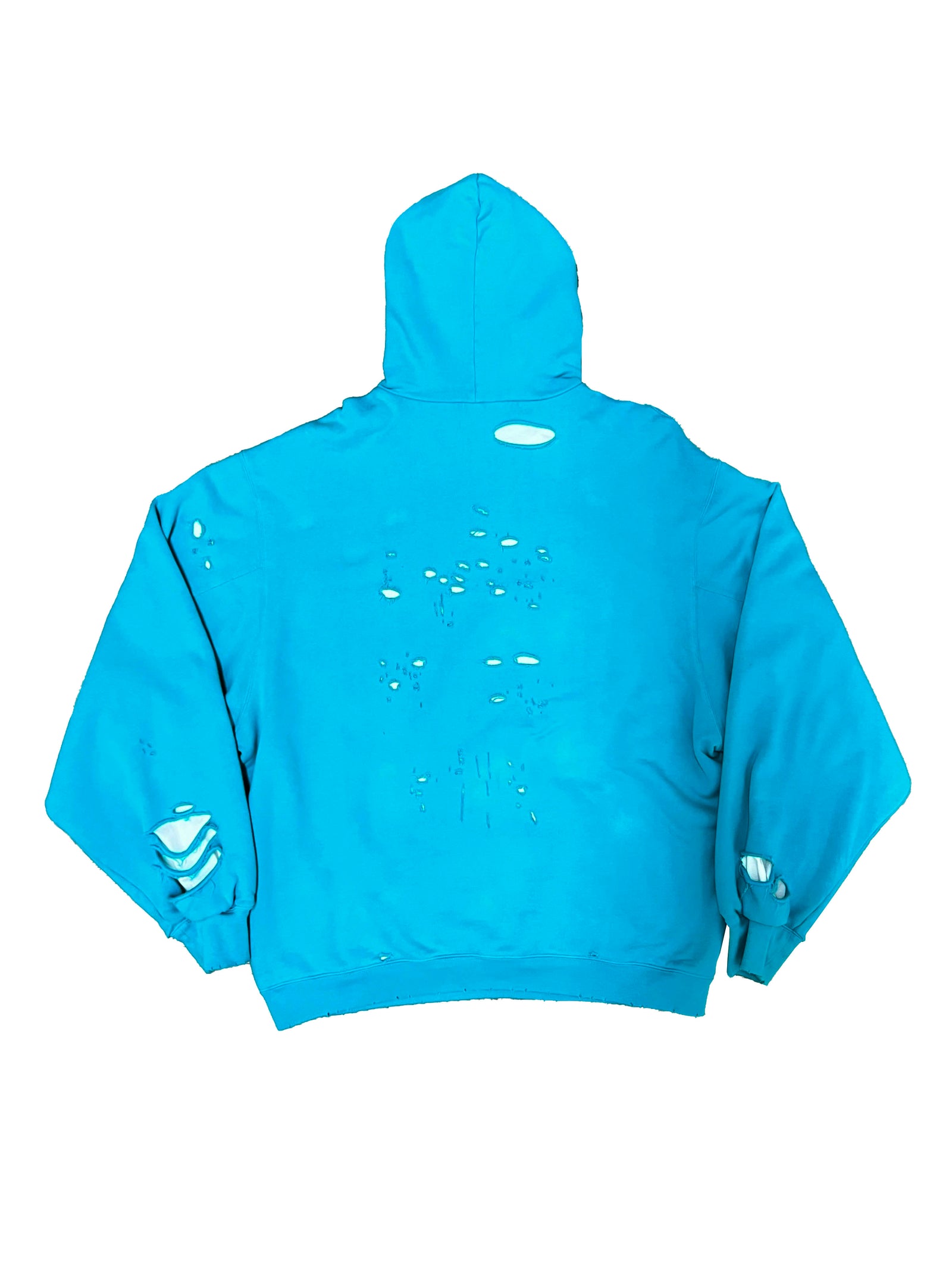Balenciaga Teal Distressed Hoodie Fits OS