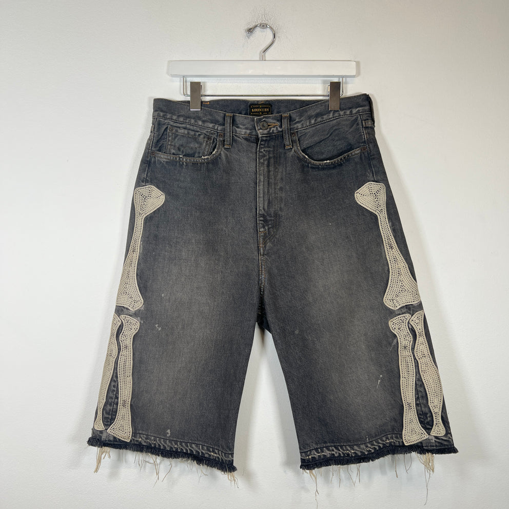 Kapital Washed Grey Bone Denim Shorts Size 32