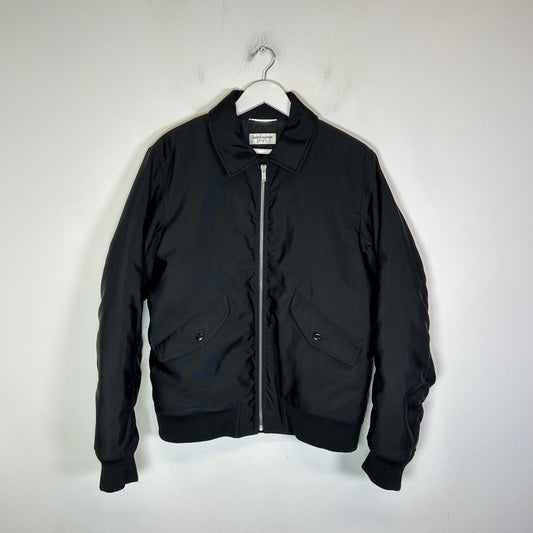 Saint Laurent Black Taffeta Silk Bomber Jacket Size 48