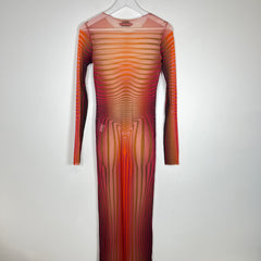 Jean Paul Gaultier Morphing Stripes Mesh Long Dress Size M