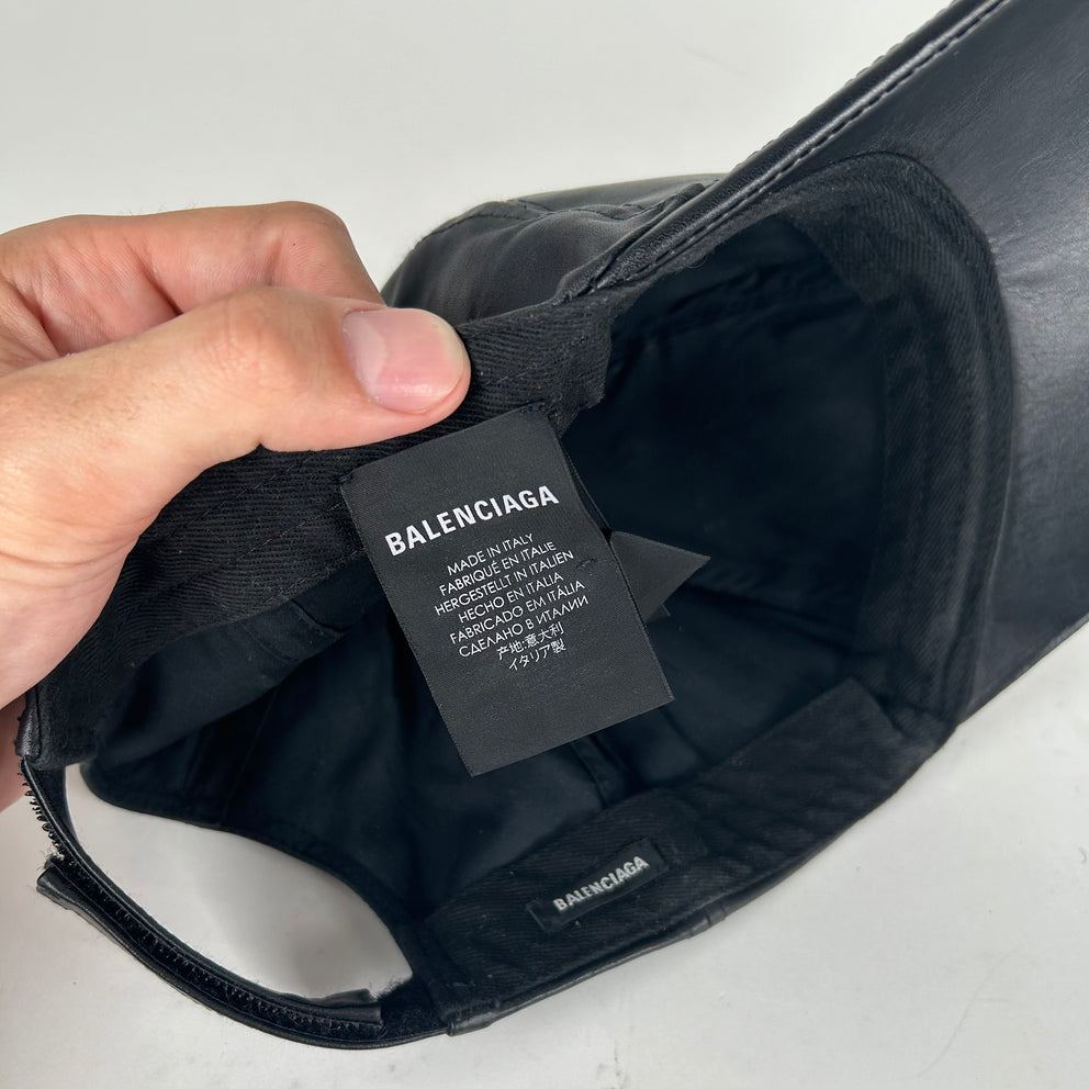 Balenciaga Leather Logo Visor Rim Cap Hat Size L