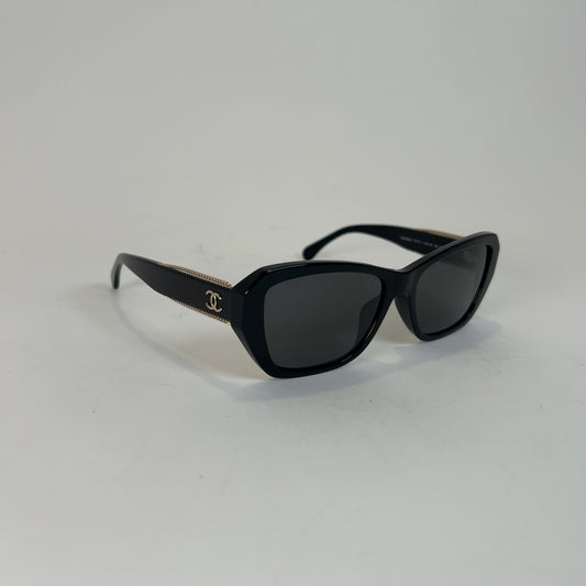 Chanel Black Gold Chain Framed Sunglasses