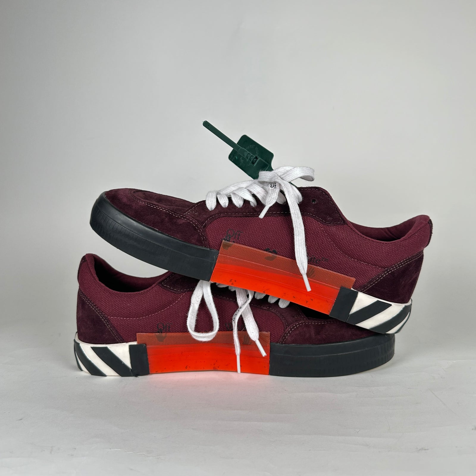 Off-White Burgundy Vulcanized Canvas Low Top Sneaker Size 45