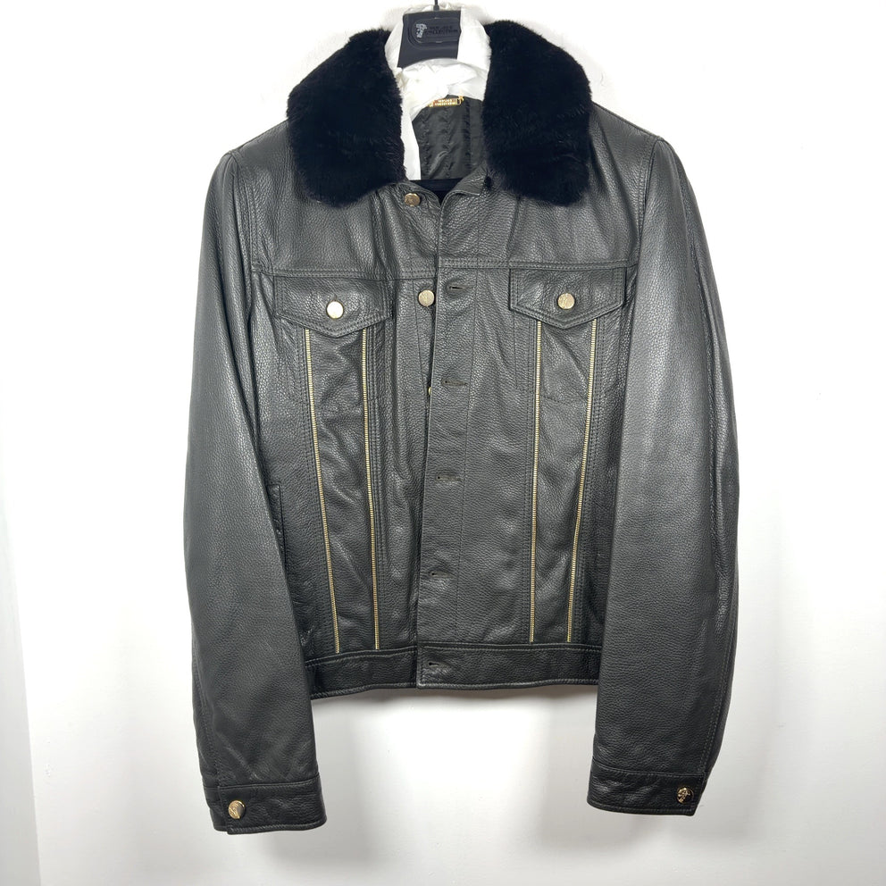 Versace Deer & Rabbit Fur Zipper Leather Jacket