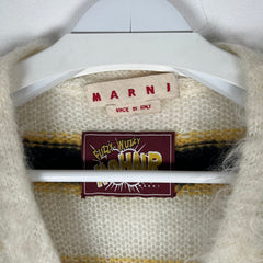 Marni White Striped Mohair Button-Up Cardigan Sweater Size L