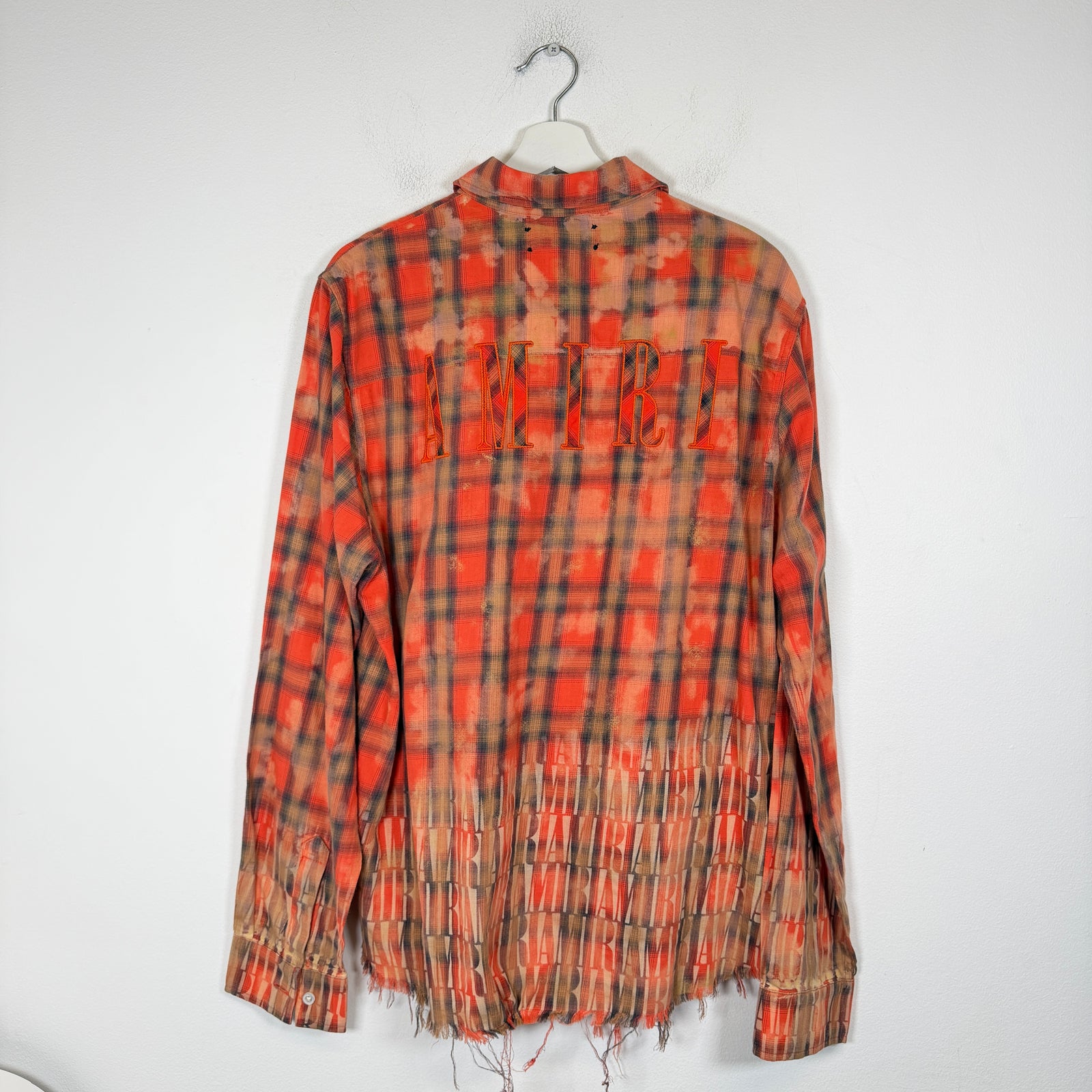 Amiri Orange Bleached Distressed Logo Flannel Shirt Size L