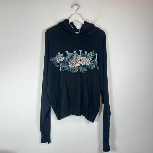 Amiri Black Floral Logo Knit Hoodie Size S