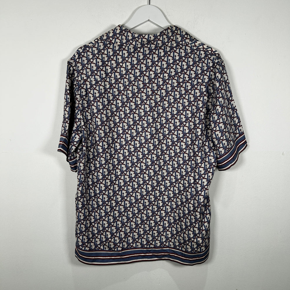 Dior Oblique Monogram Silk Button Up Shirt Size 38