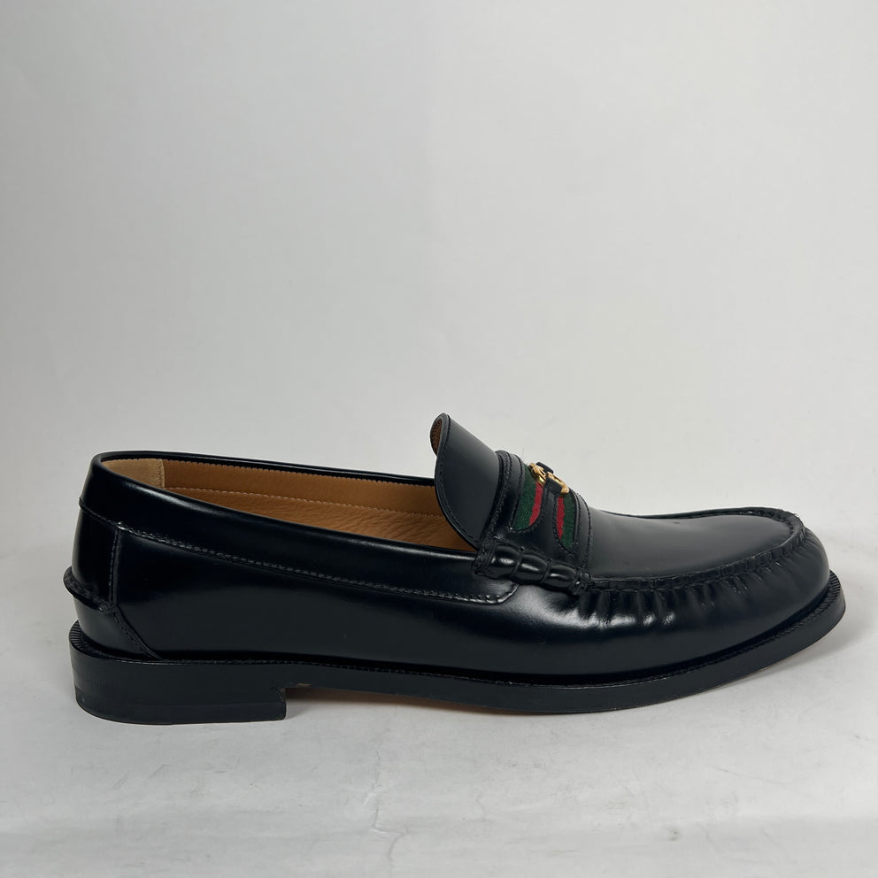 Gucci Black Interlocking G Web Kaveh Loafer Size GG 10