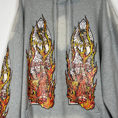 Who Decides War Grey Flame Glass Rhinestone Hoodie Size XL