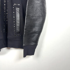 Robert Cavalli Studded Leather Sleeve Zip-Up Hoodie