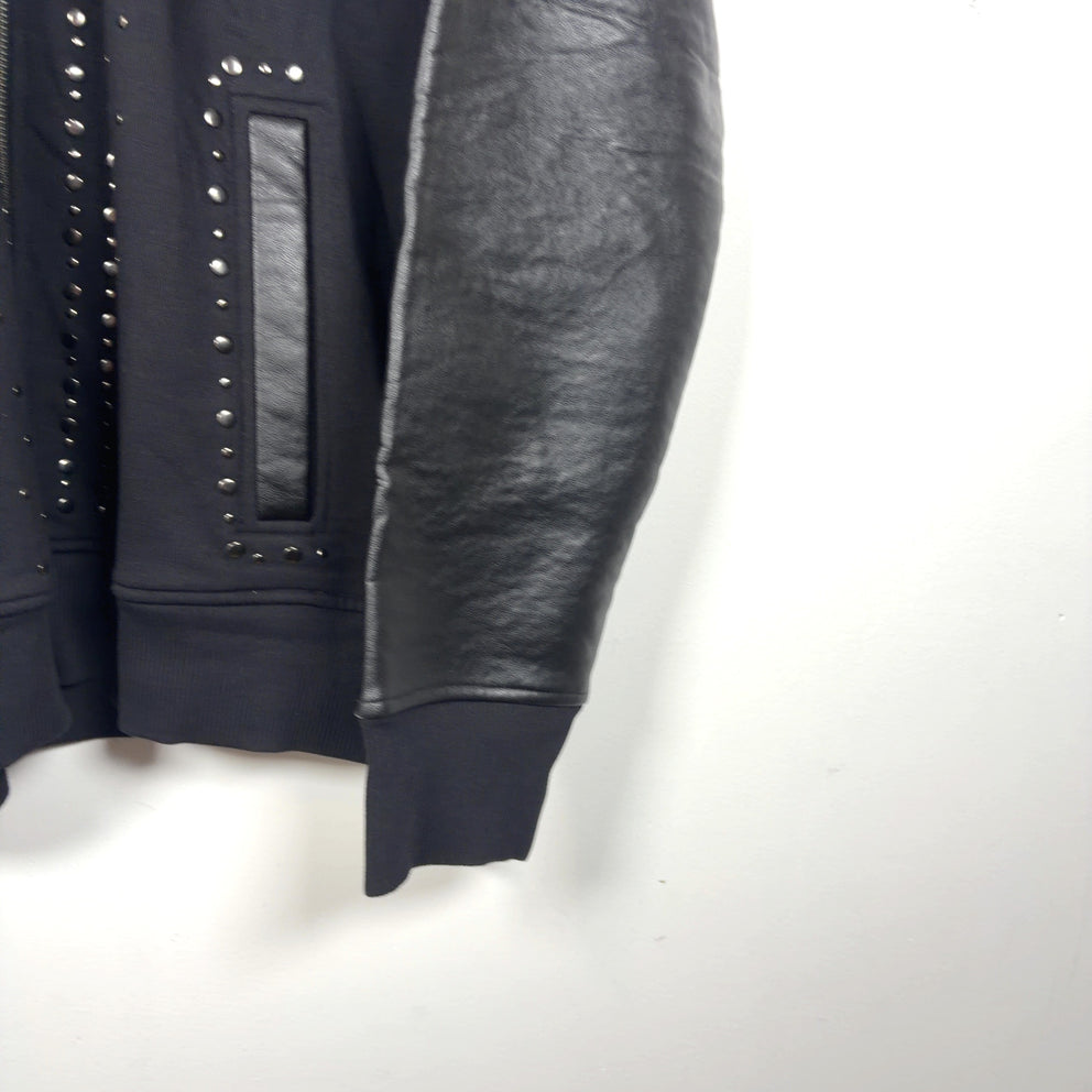 Robert Cavalli Studded Leather Sleeve Zip-Up Hoodie