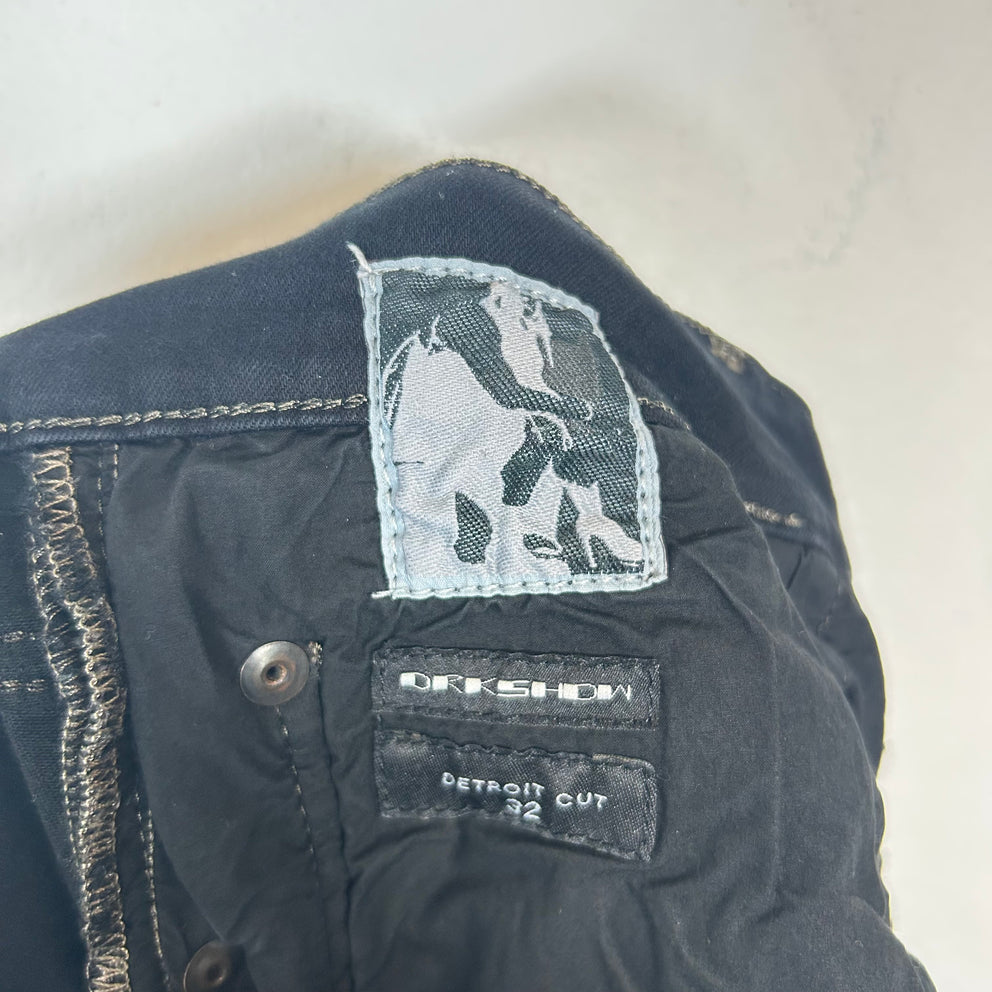 Rick Owens Drkshdw Black Waxed Detroit Cut Jeans Size 32