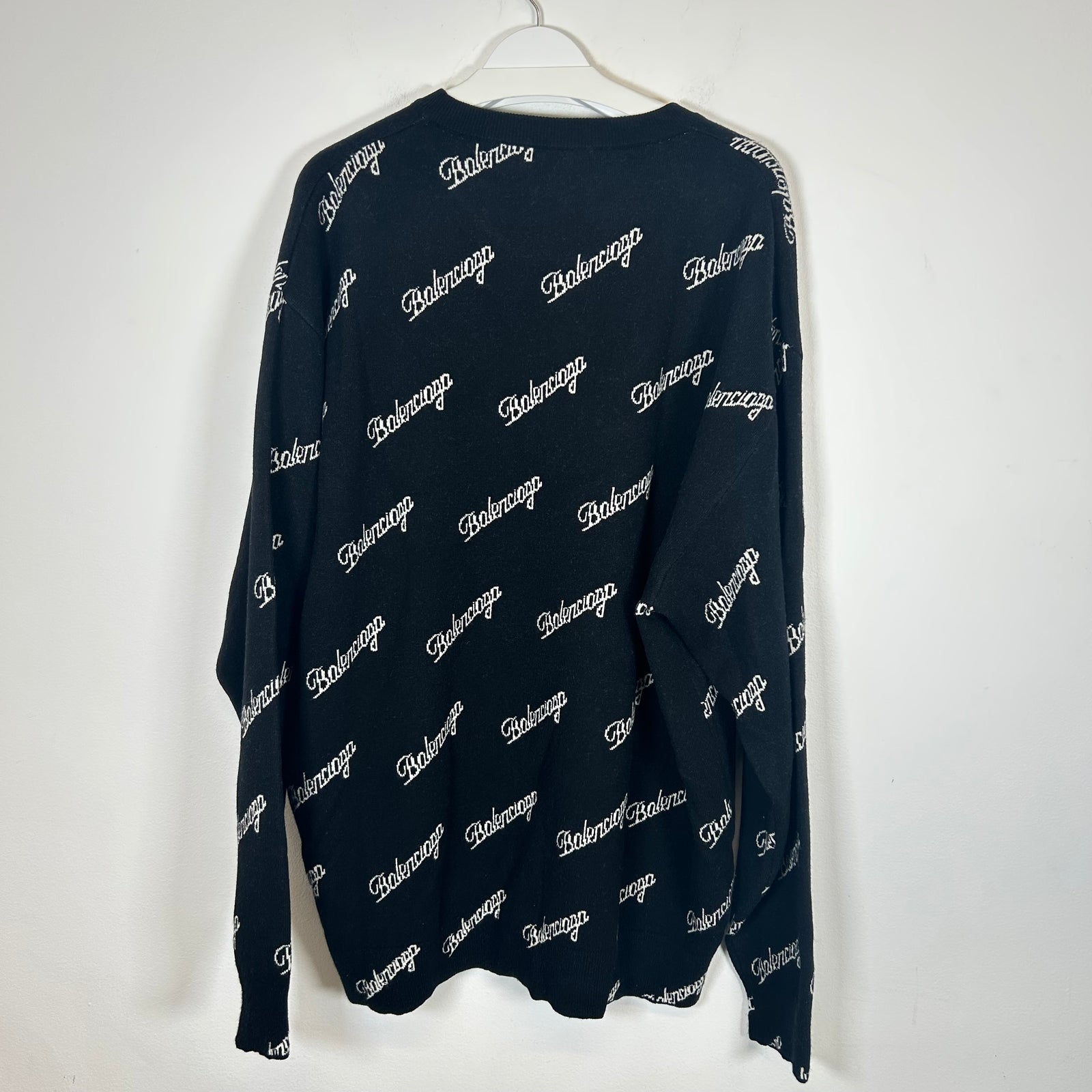 Balenciaga Black Wool Script Logo Sweater Size XXL
