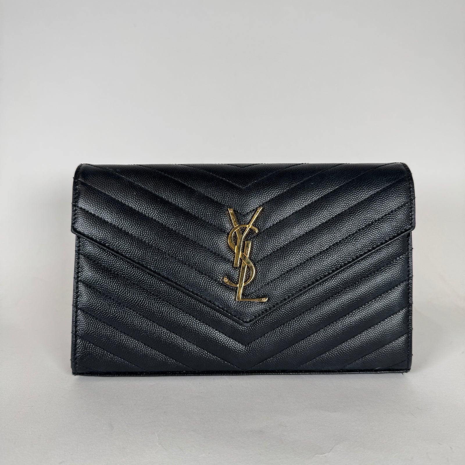 Saint Laurent Black Quilted Envelope Wallet Chain