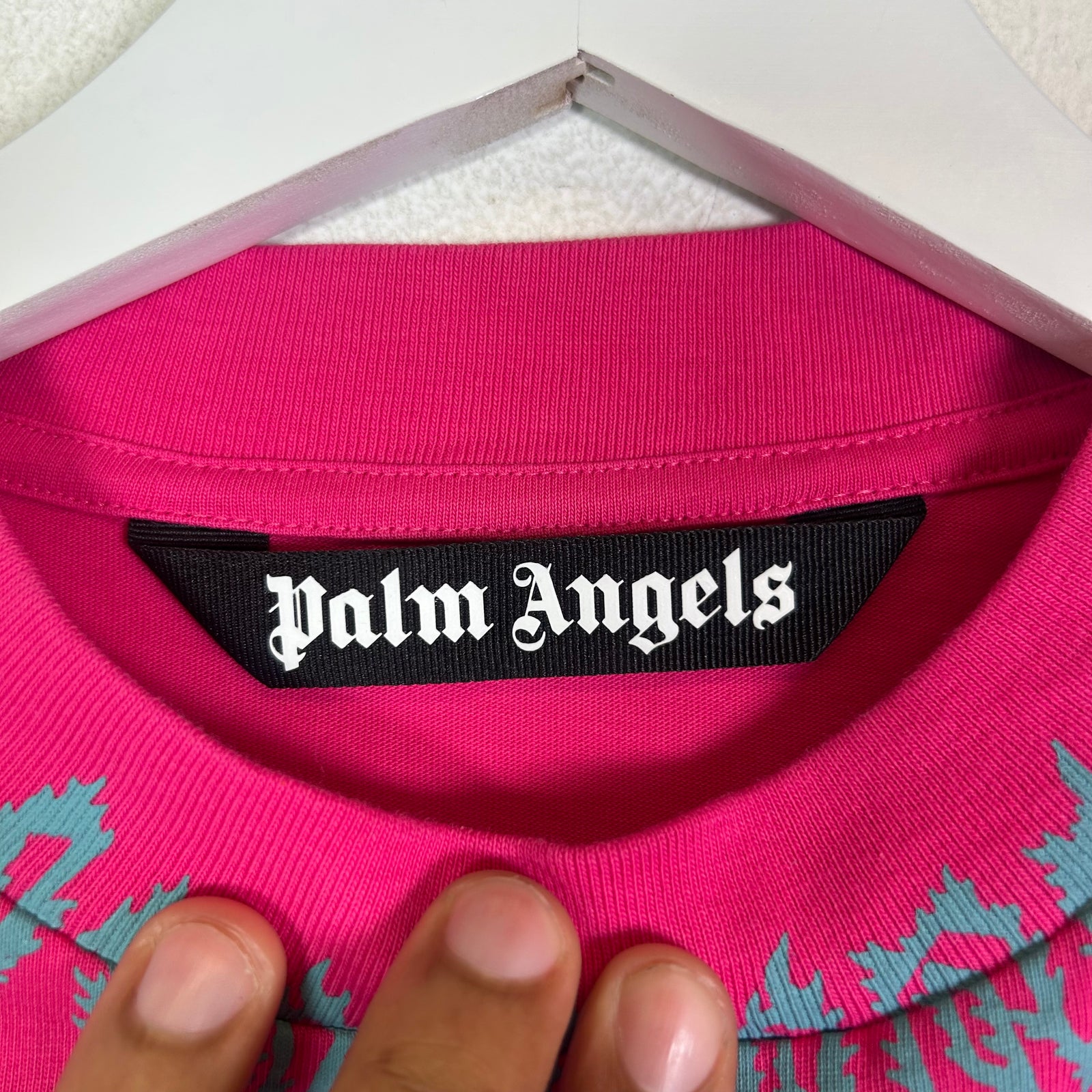 Palm Angels Pink Flame Neck Logo T-Shirt