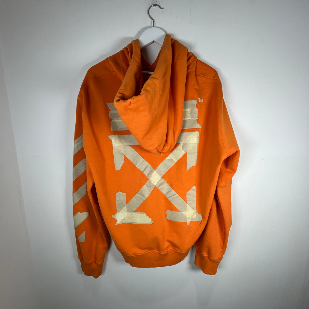 Off-White Orange 'Tape' Logo Hoodie Size XXL