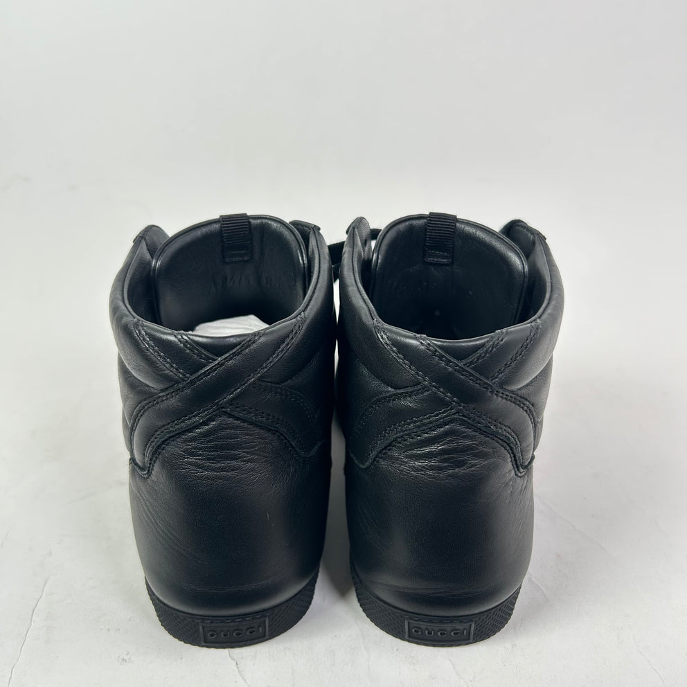 Gucci Black Web Leather High-Top Sneaker