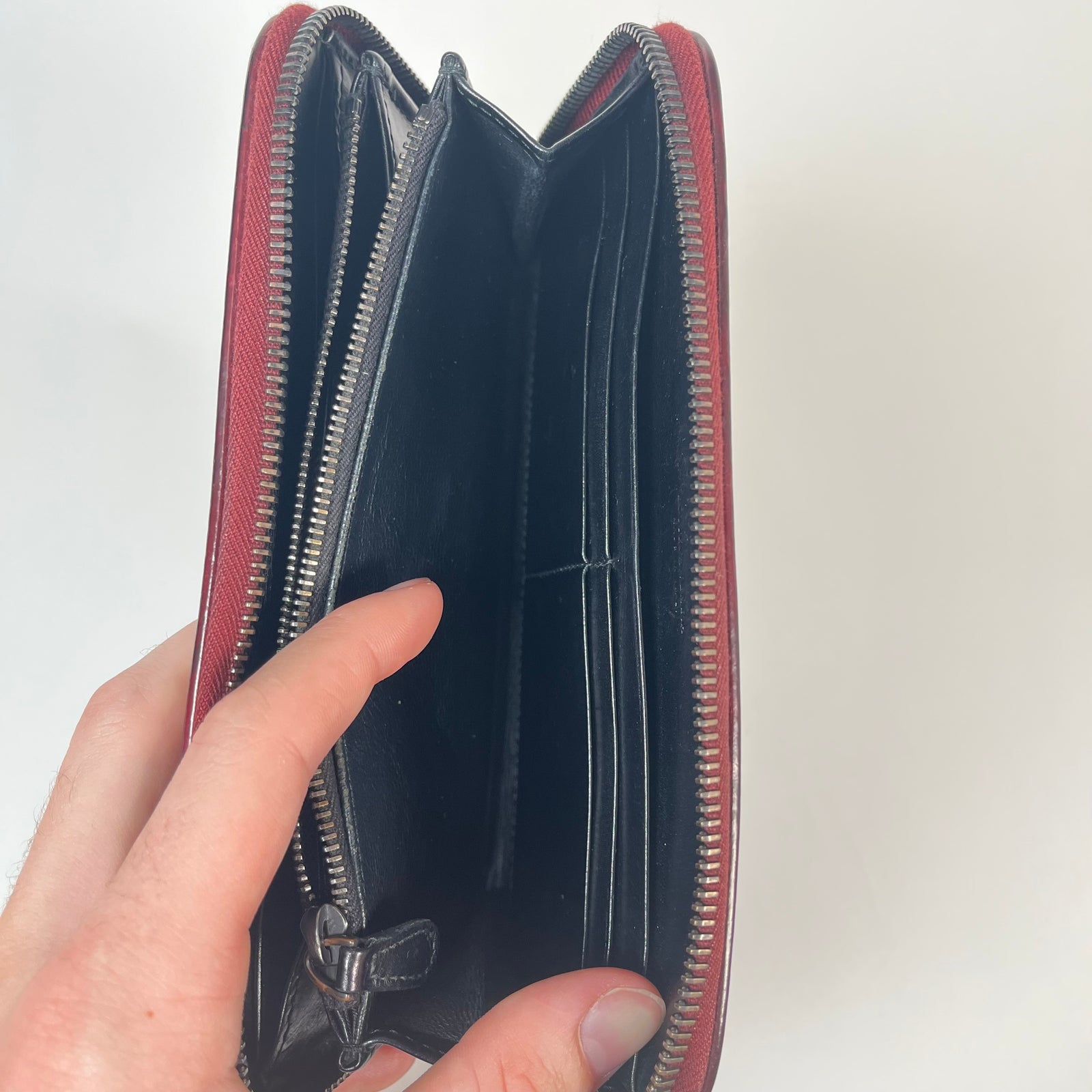 Bottega Veneta Burgandy Intercciato Zip Long Wallet
