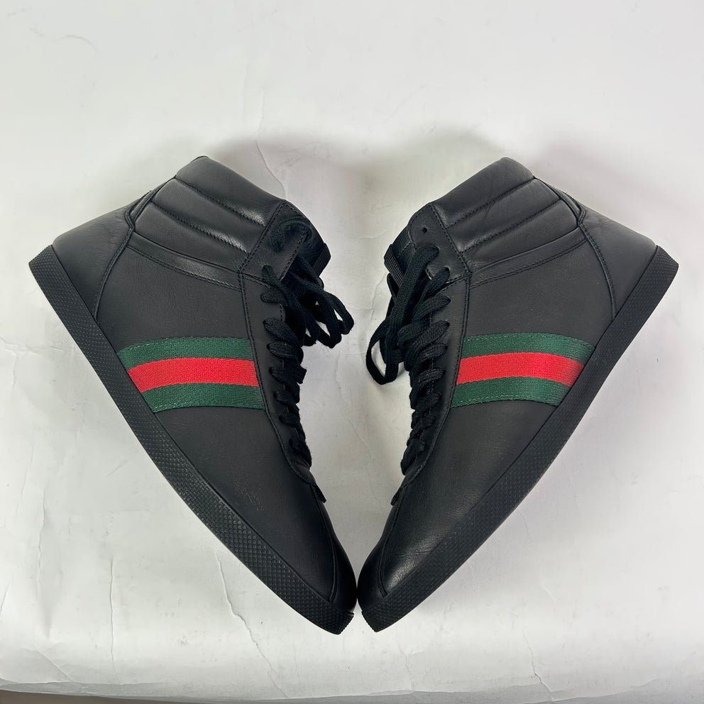 Gucci Black Web Leather High-Top Sneaker