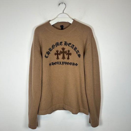 Chrome Hearts Brown Triple Cross Patch Cashmere Sweater Size M