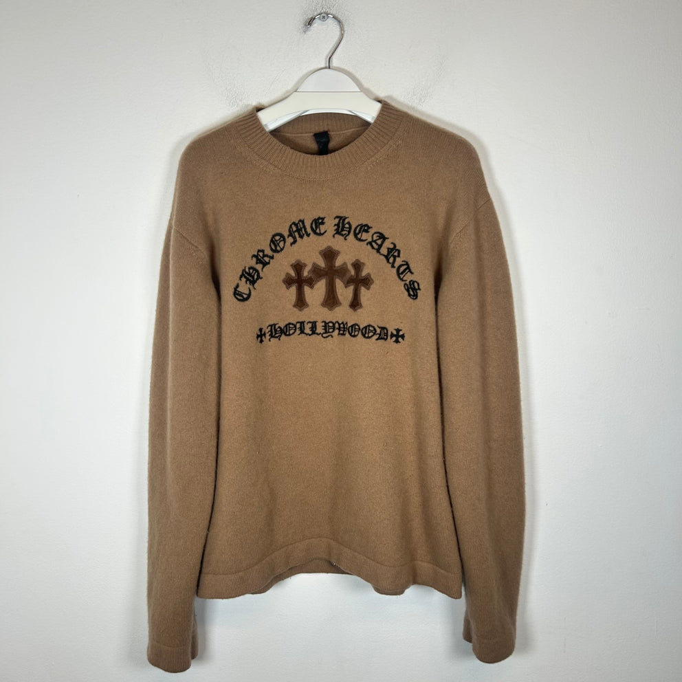 Chrome Hearts Brown Triple Cross Patch Cashmere Sweater Size M