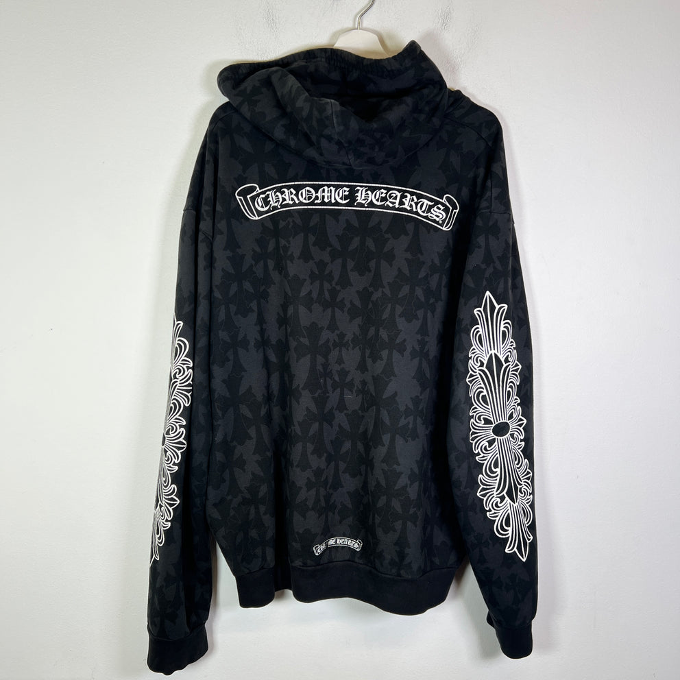 Chrome Hearts Black Cemetery Cross Floral Zip-Up Hoodie Size XL