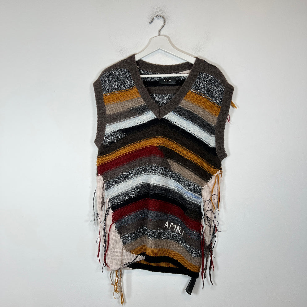 Amiri Multi Stripe Distressed Sweater Vest Size L