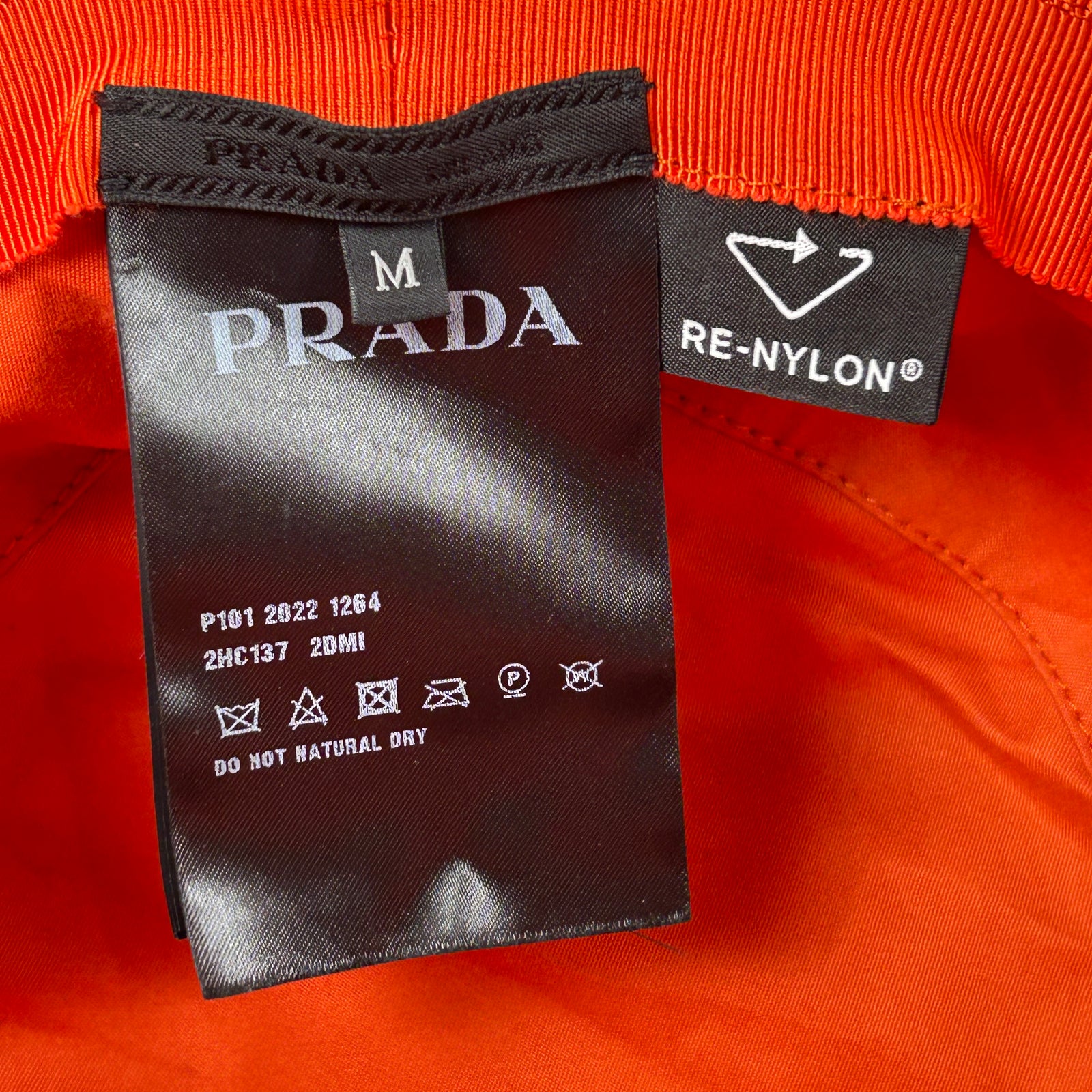 Prada Orange Nylon Logo Bucket Hat Size M
