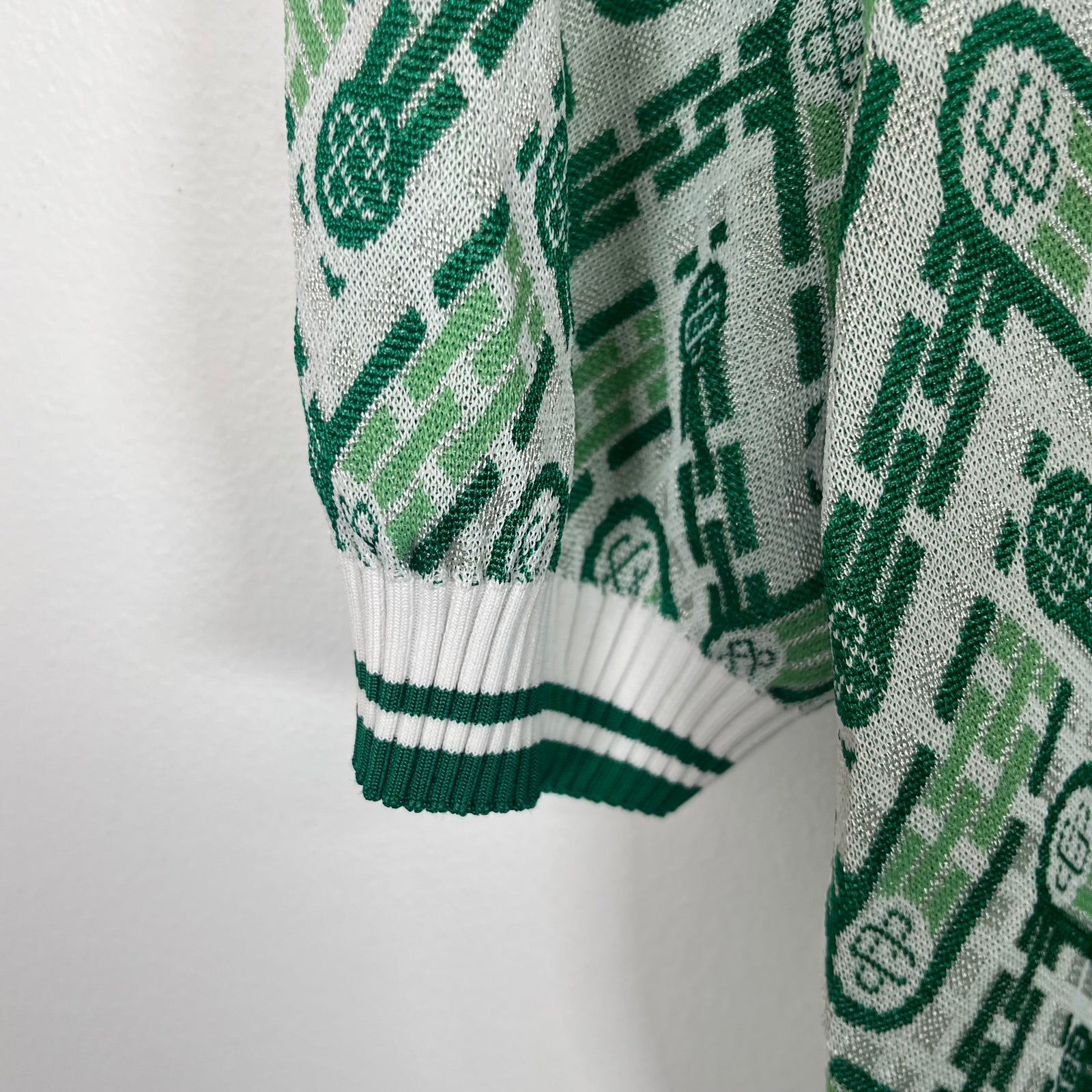 Casablanca Green Monogram Jacquard Knit Polo Size 2XL