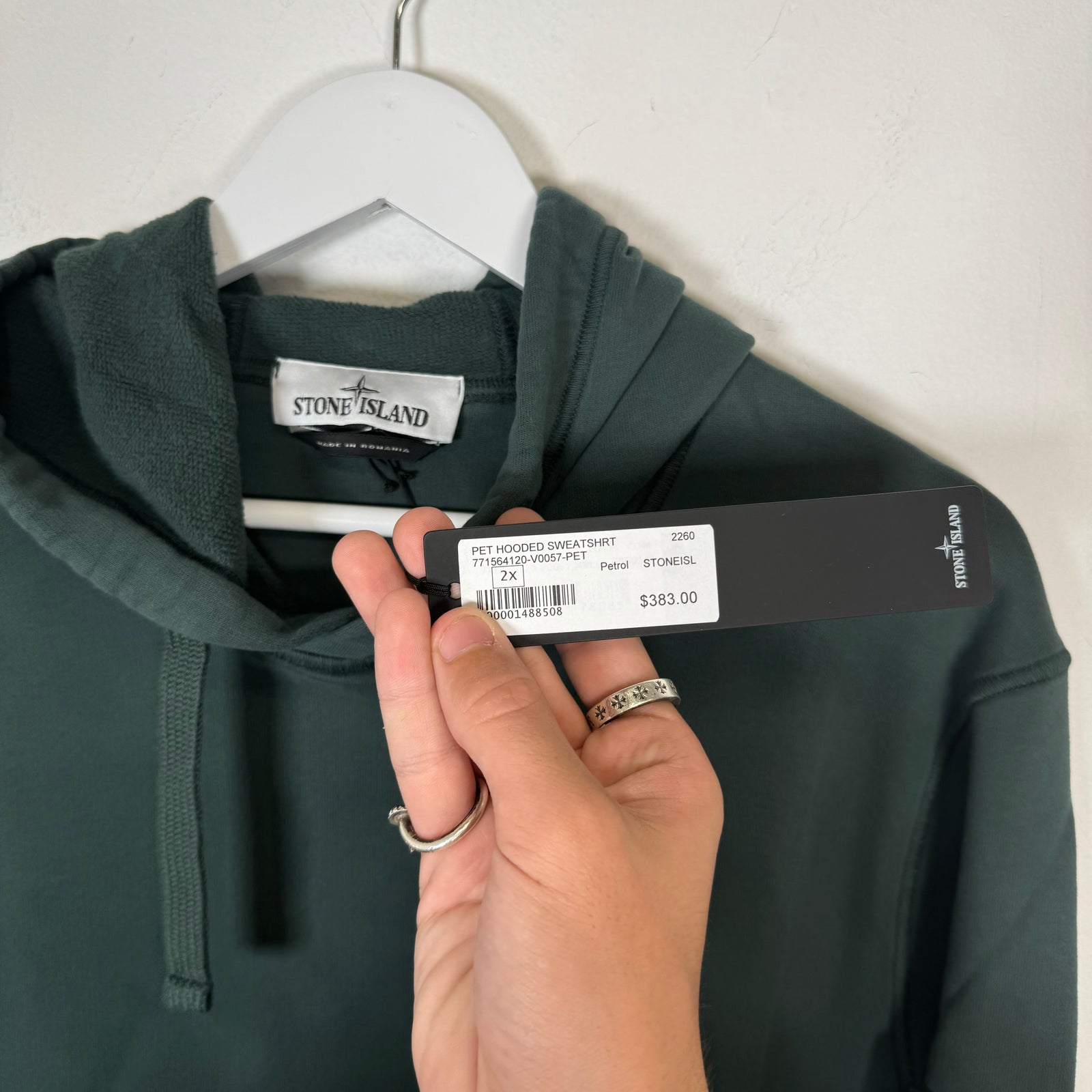 Stone Island Teal Compass Patch Hoodie Size 2XL
