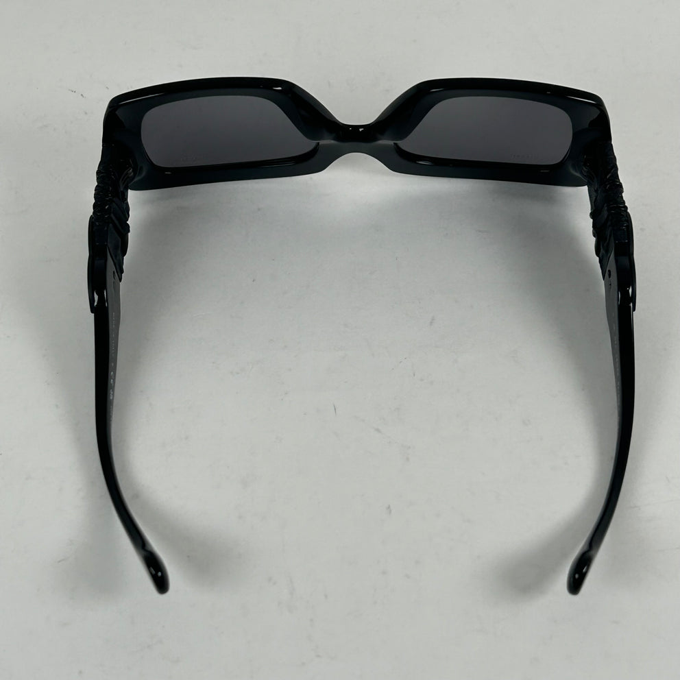 Chanel Black Acetate Calfskin Polarized Square Sunglasses