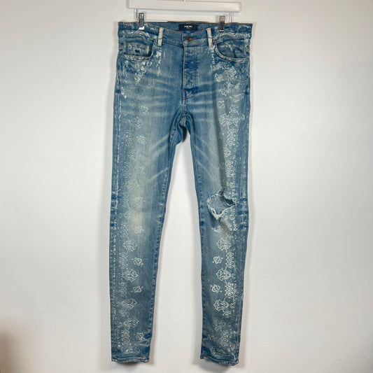 Amiri Paisley Print Lightwash Skinny Jeans Size 34