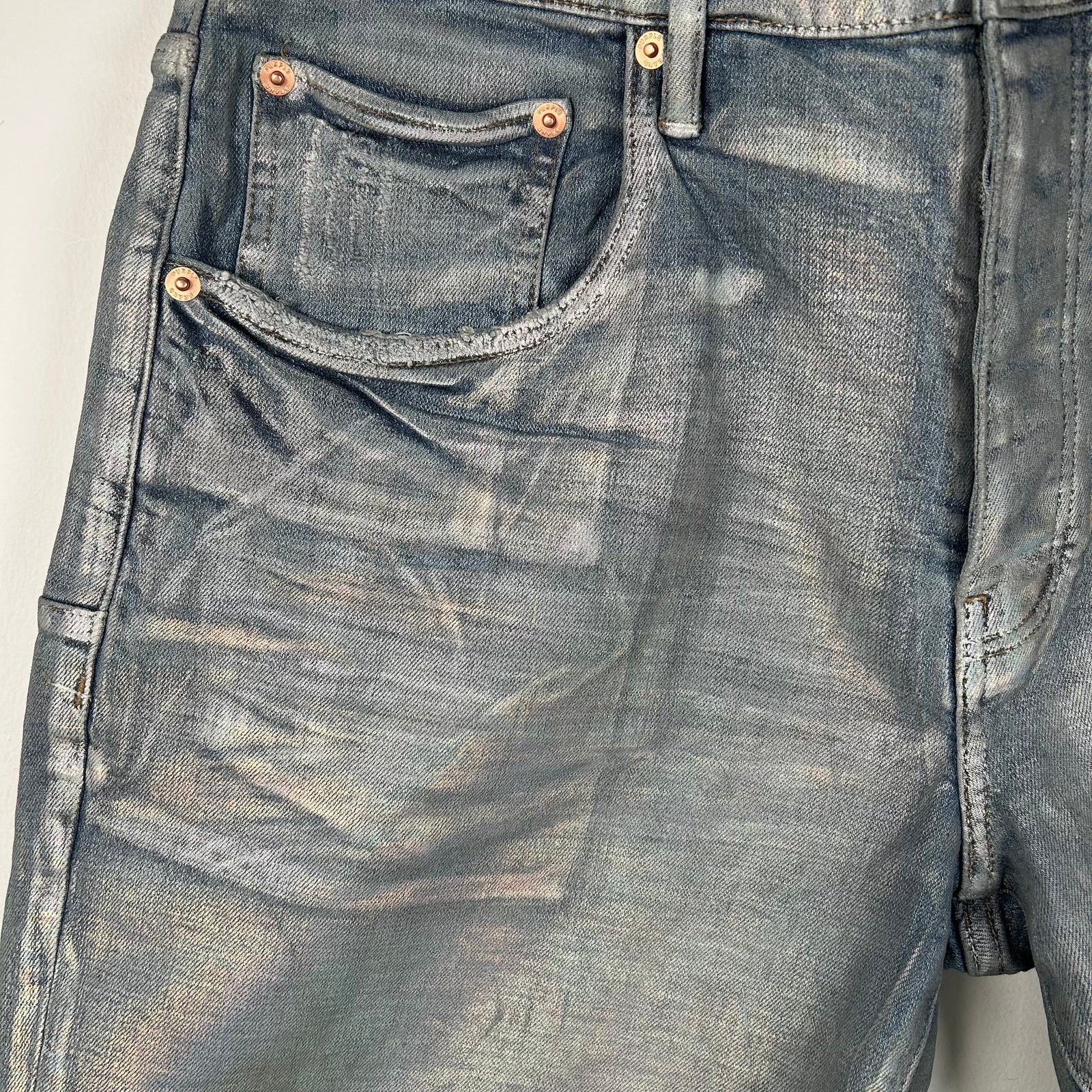 Purple Iridescent Waxed Denim Shorts Size 34