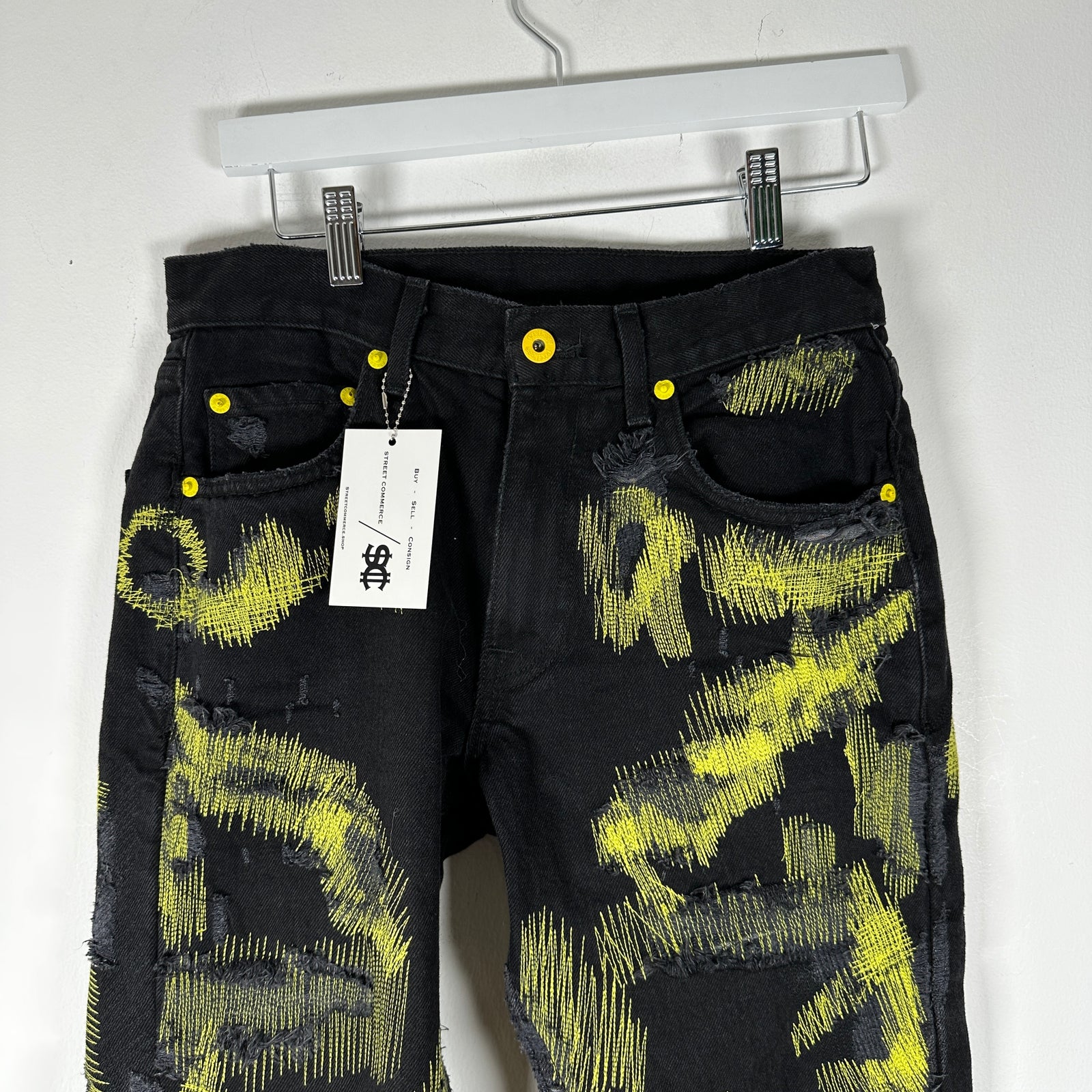 Endless Black/Yellow Embroidered Jeans Size 28