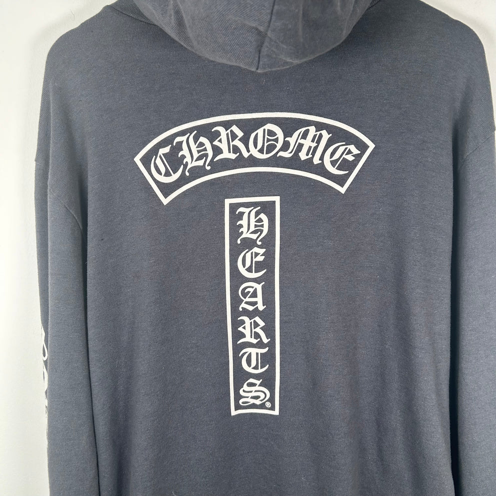 Chrome Hearts Vintage Grey T-Bar Zip-Up Hoodie Size XXL