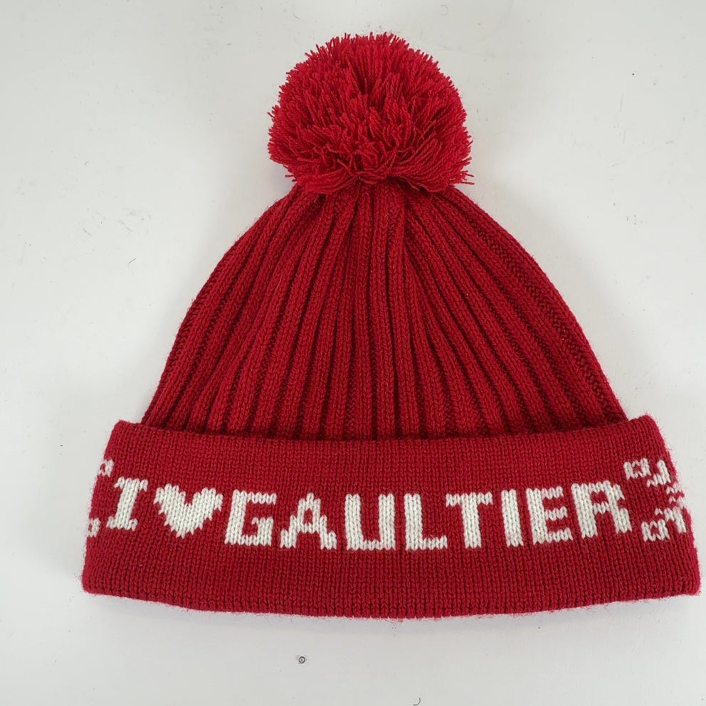 Jean Paul Gaultier Ribbed ”I Heart Gautier” Pom Pom Beanie