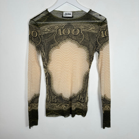 Jean Paul Gaultier Banknote Mesh LS Top Size L