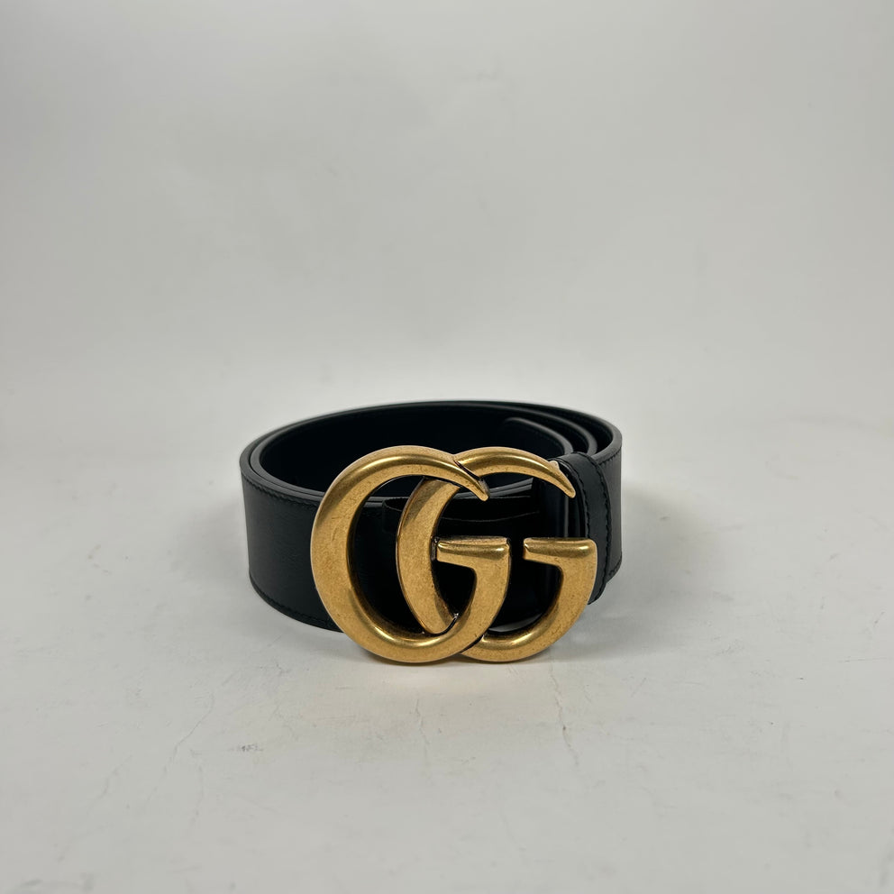 Gucci Black/Gold Large GG Belt Size 70