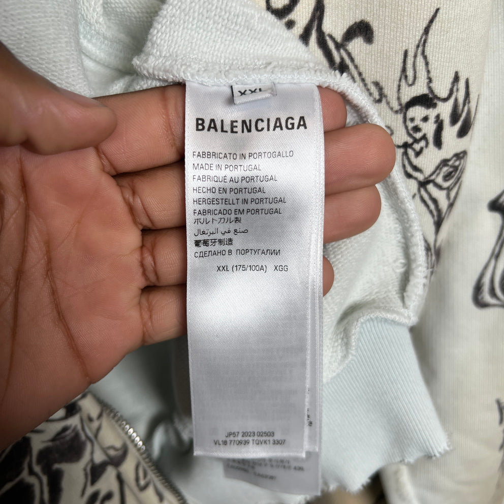 Balenciaga SS24 Tattoo Distressed Zip-Up Hoodie