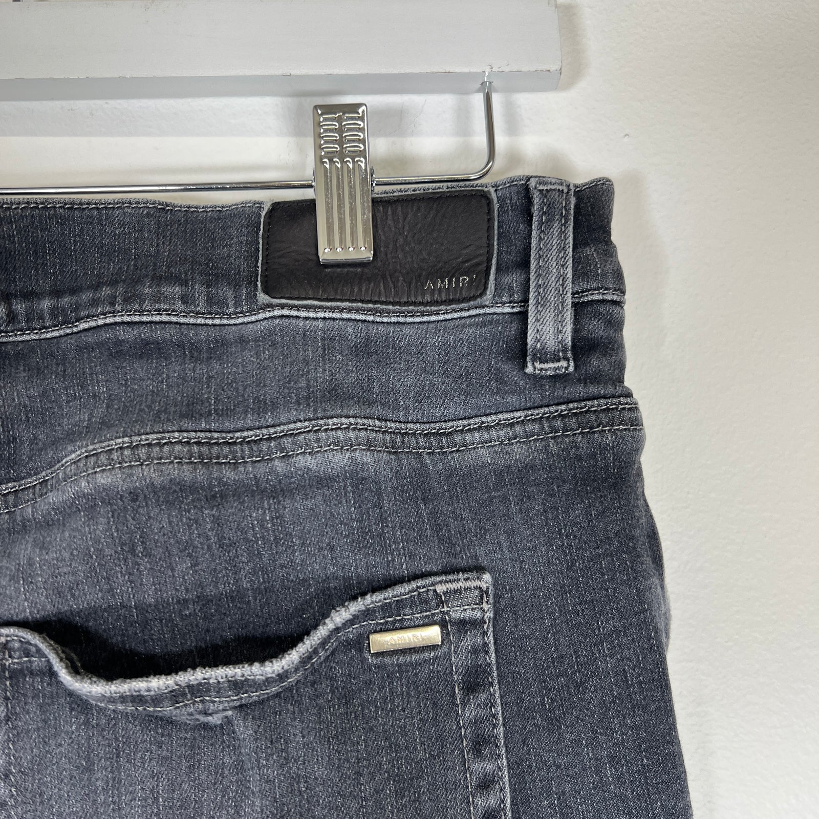 Amiri MX1 Grey Wash Black Leather Size 38