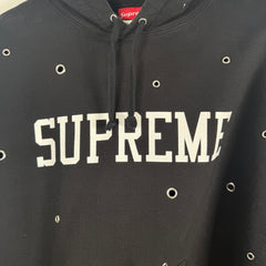 Supreme Black Grommet Spell-Out Logo Hoodie Size L