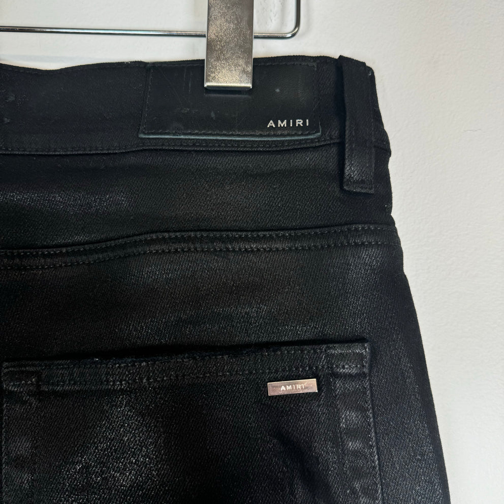 Amiri Black MX1 Embroidered Leather Logo Denim Jeans Size 30
