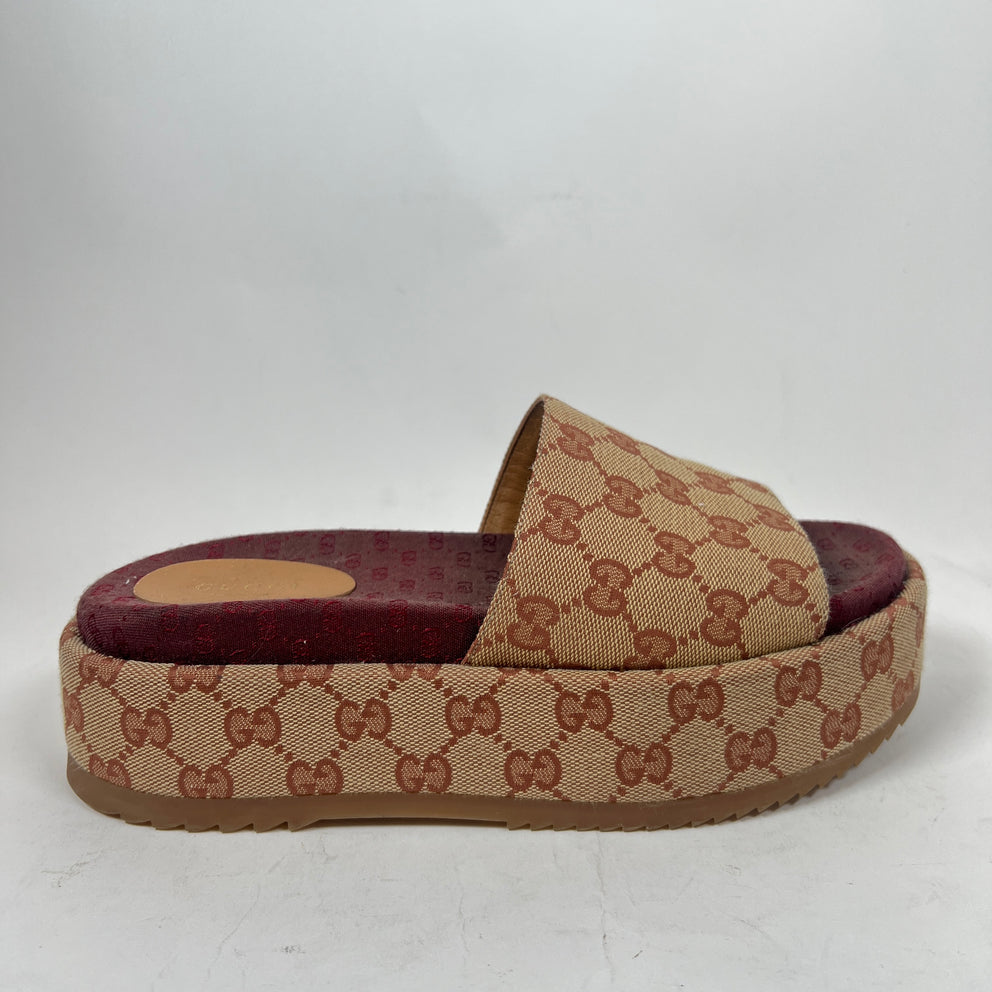 Gucci GG Canvas Platform Sandals Size 38