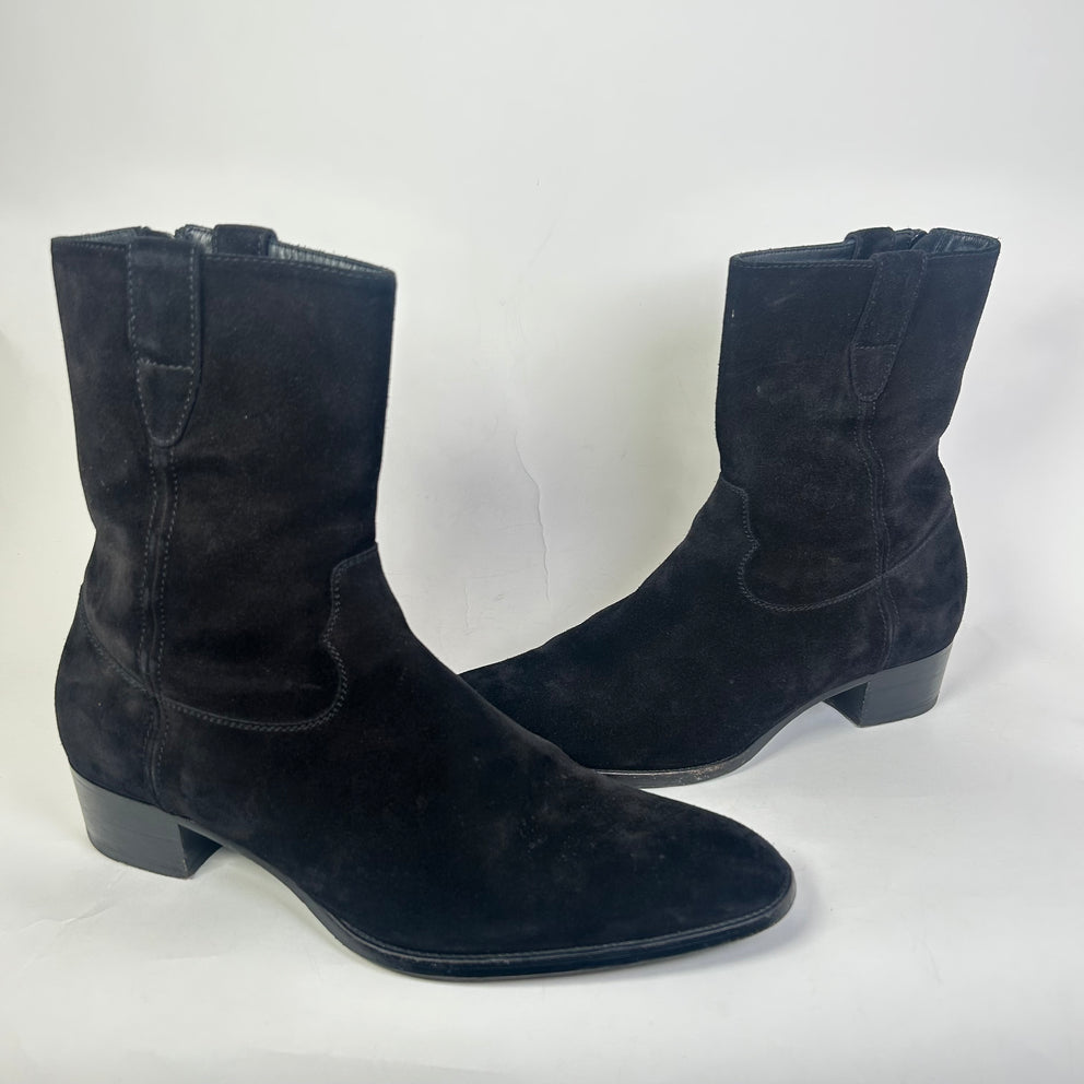 Saint Laurent FW14 Black Suede Cowboy Wyatt Boots Size 45