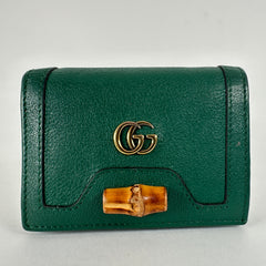 Gucci Diana Bamboo Bi-Fold Green Leather Wallet
